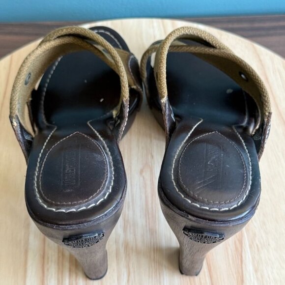 Vintage Womens Harley-Davidson 9 Platform Sandals Open Toe High Heel Olive Green - Picture 12 of 15